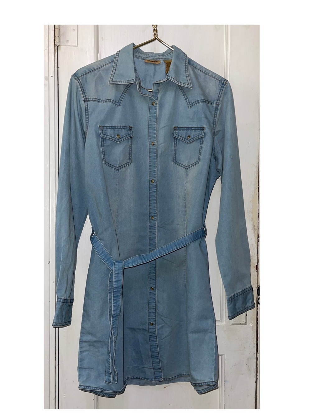 Vintage Wrangler Light Blue Denim Shirt Dress with Belt
